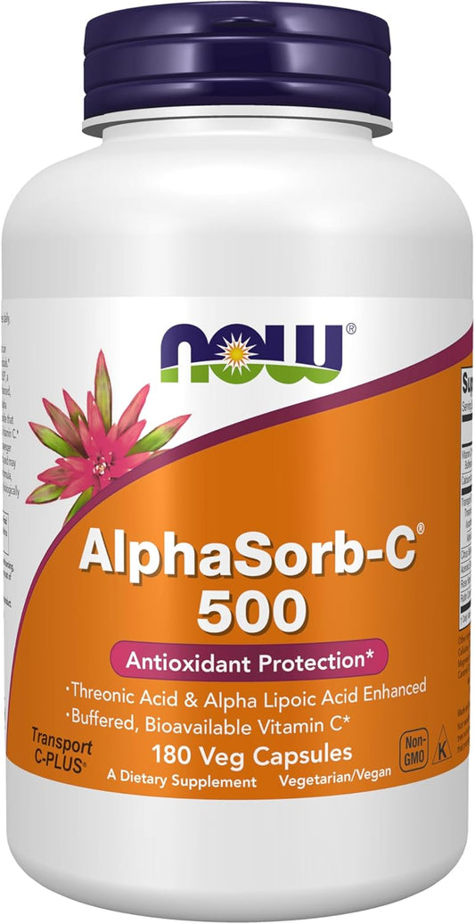AlphaSorb-C™ 500 mg Supplements with Threonic Acid & Alpha Lipoic Acid - 180 Veg Capsules by NOW Foods