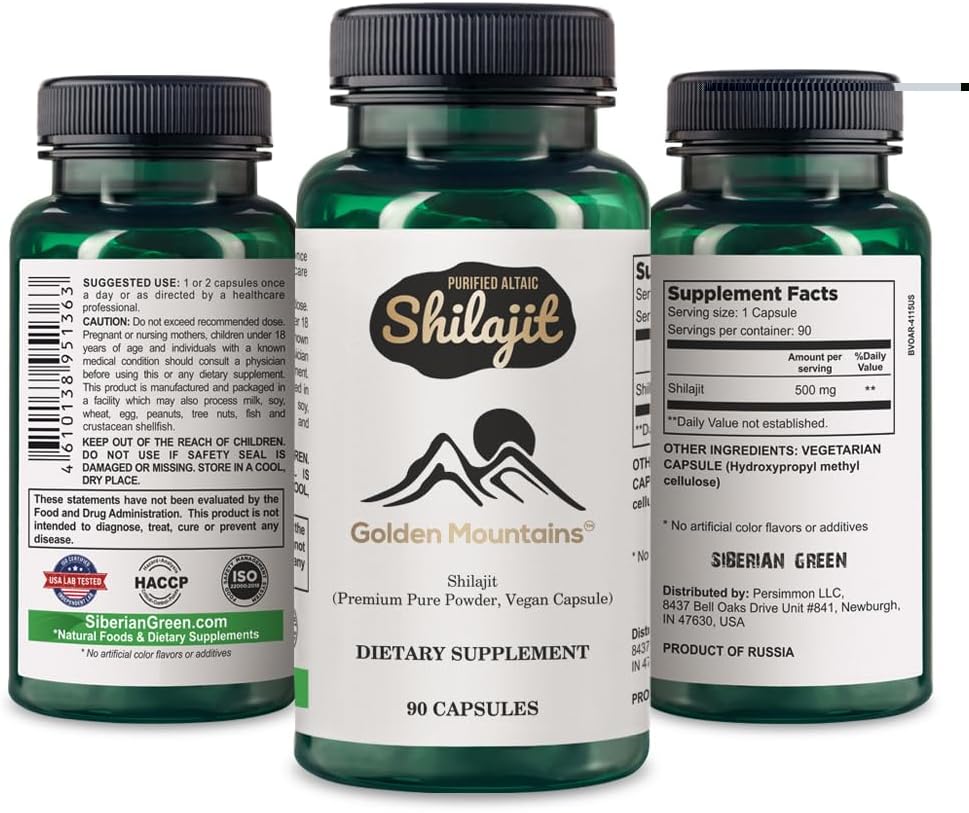 Altai Mountain Shilajit Capsules - 500mg Vegan Formula with Pure Trace Minerals - 90 Count Premium Supplement