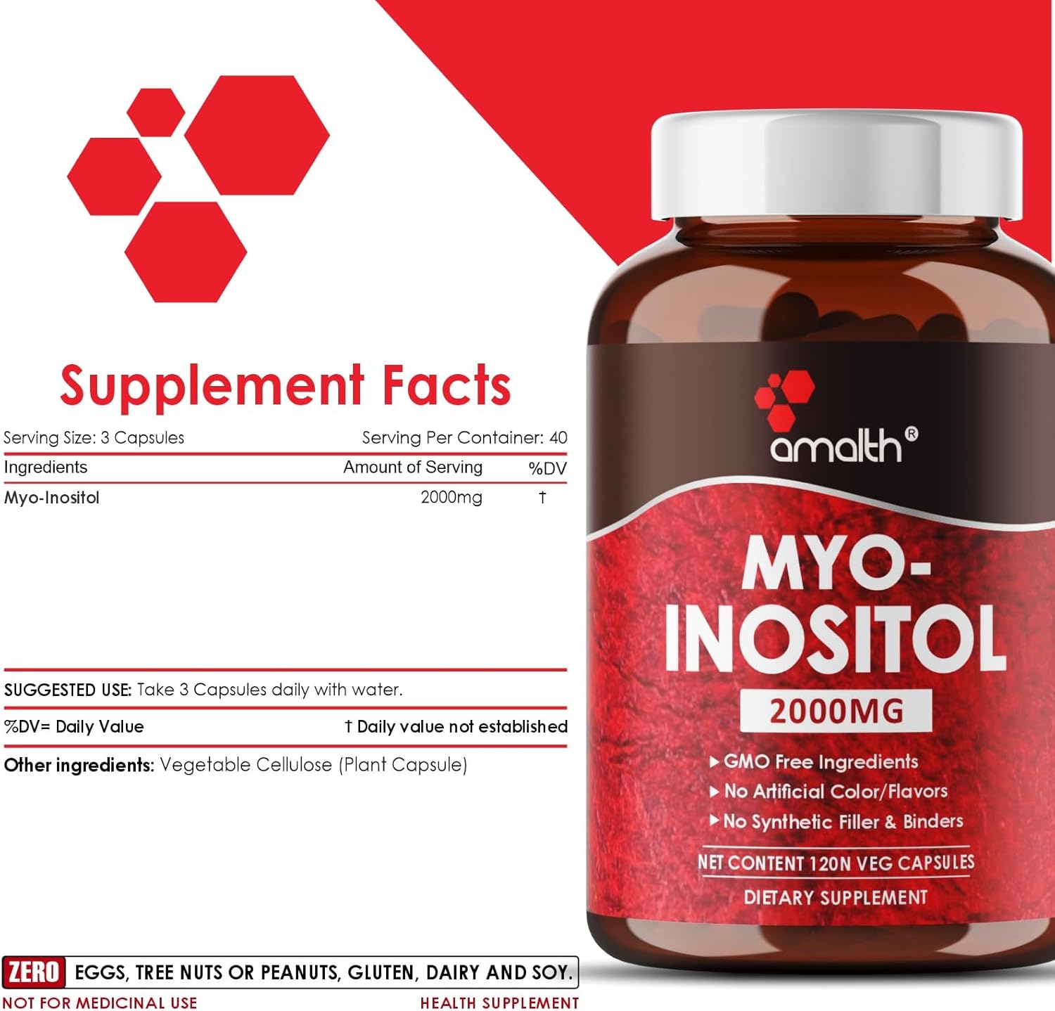 AMALTH Myo-Inositol Capsules - Hormone Balance & Ovarian Function Support - 120 Servings