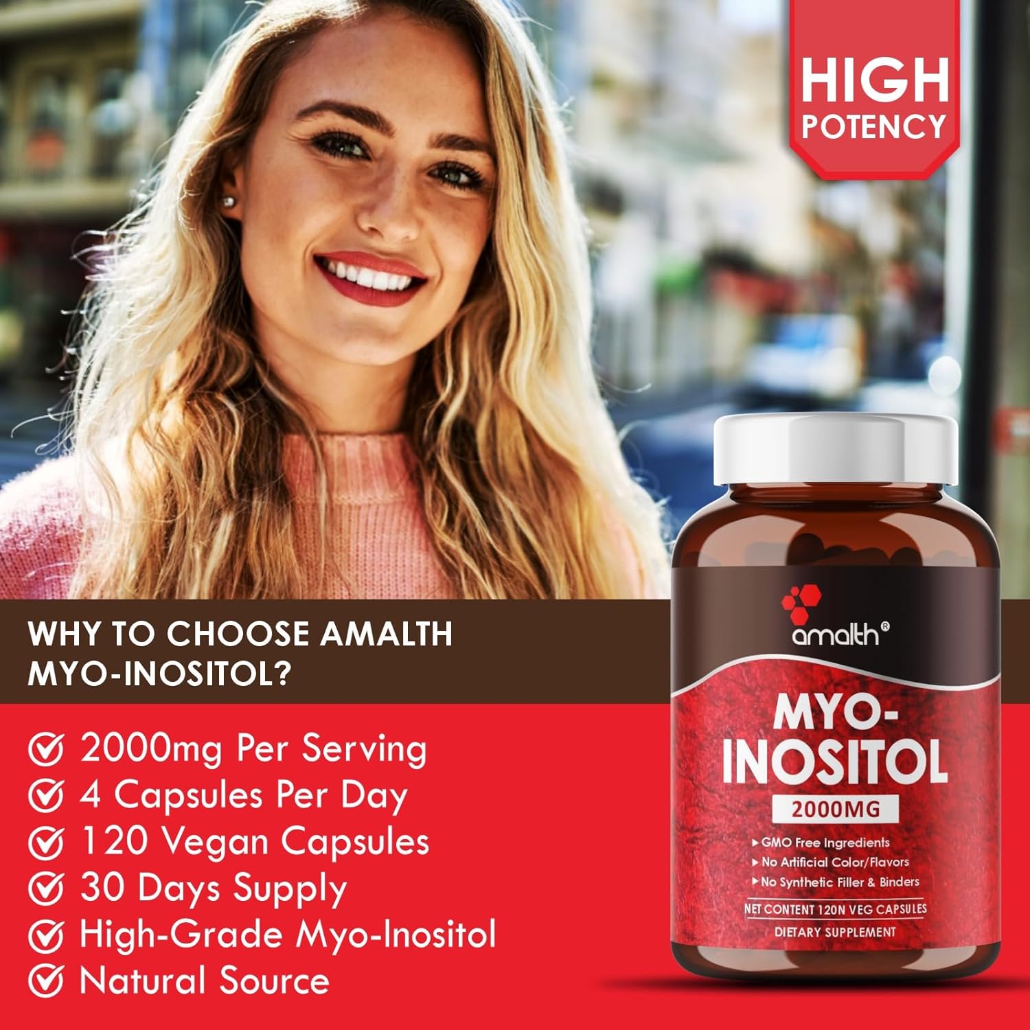AMALTH Myo-Inositol Capsules - Hormone Balance & Ovarian Function Support - 120 Servings