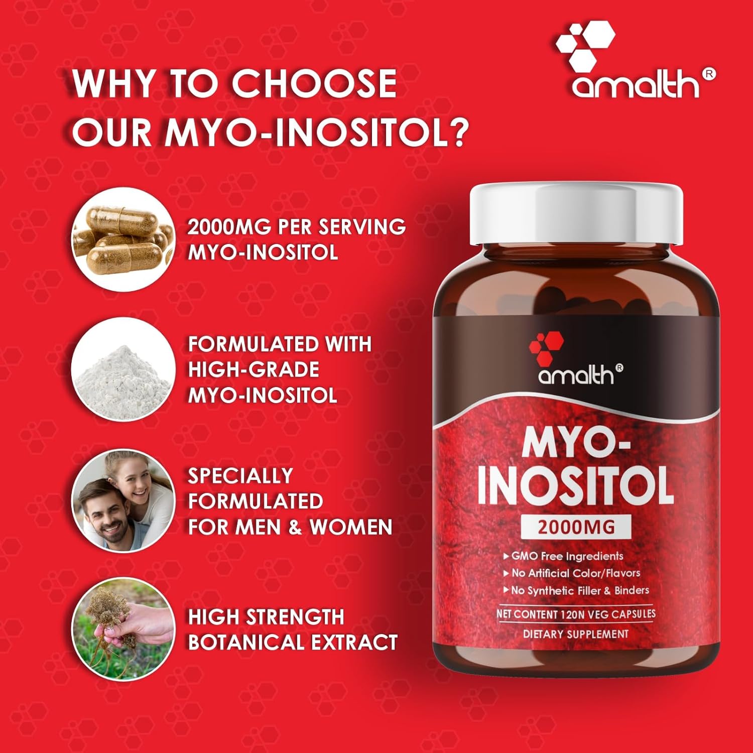AMALTH Myo-Inositol Capsules - Hormone Balance & Ovarian Function Support - 120 Servings