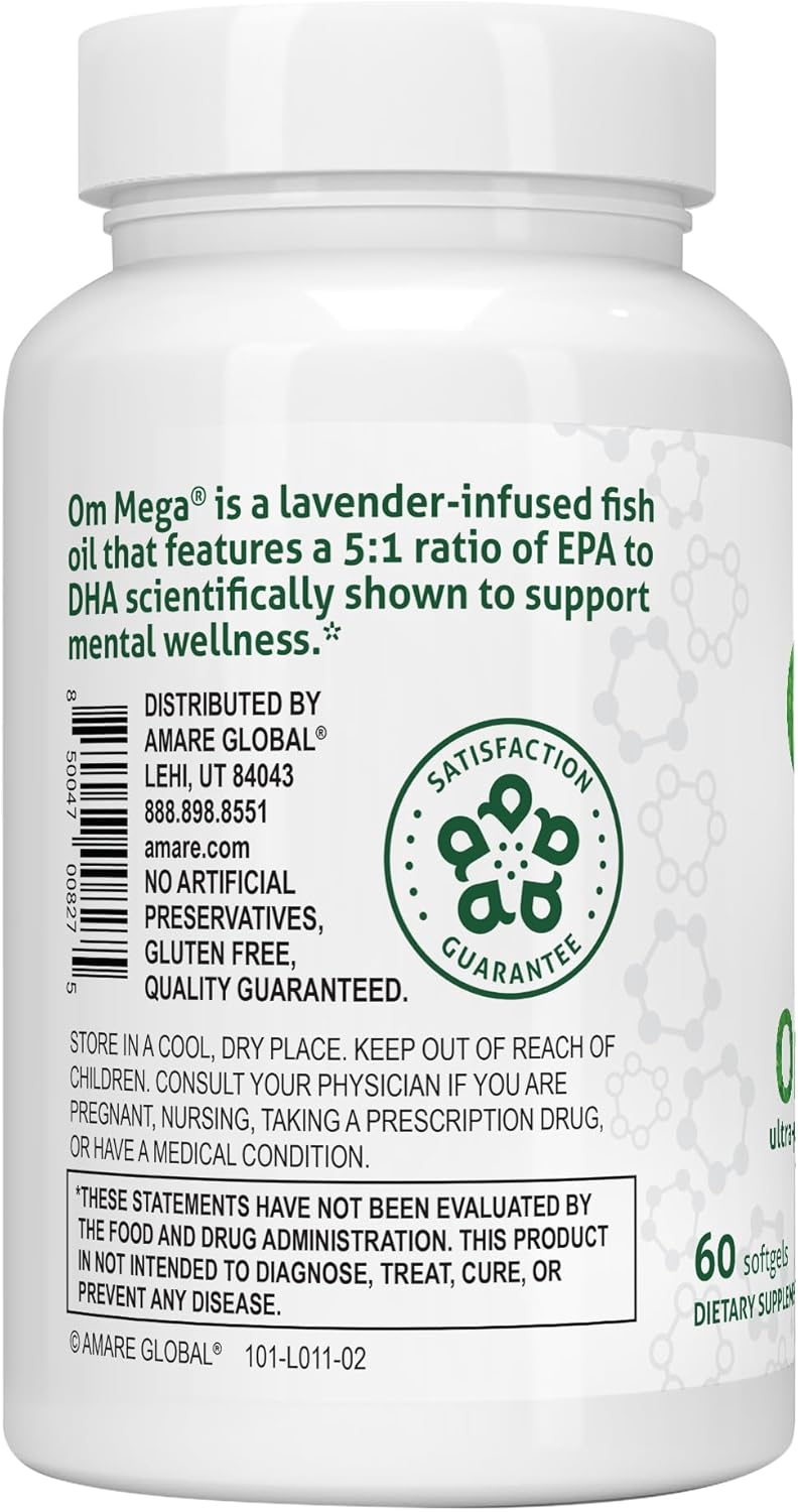 Amare Global OmMega® Fish Oil Capsules for Heart Health and Mental Wellness, 60 Count