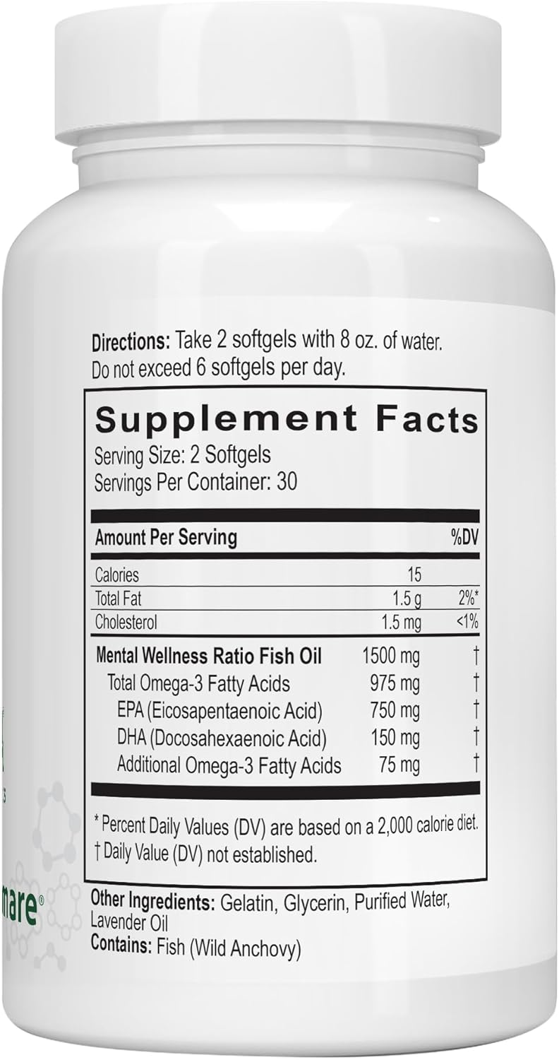 Amare Global OmMega® Fish Oil Capsules for Heart Health and Mental Wellness, 60 Count