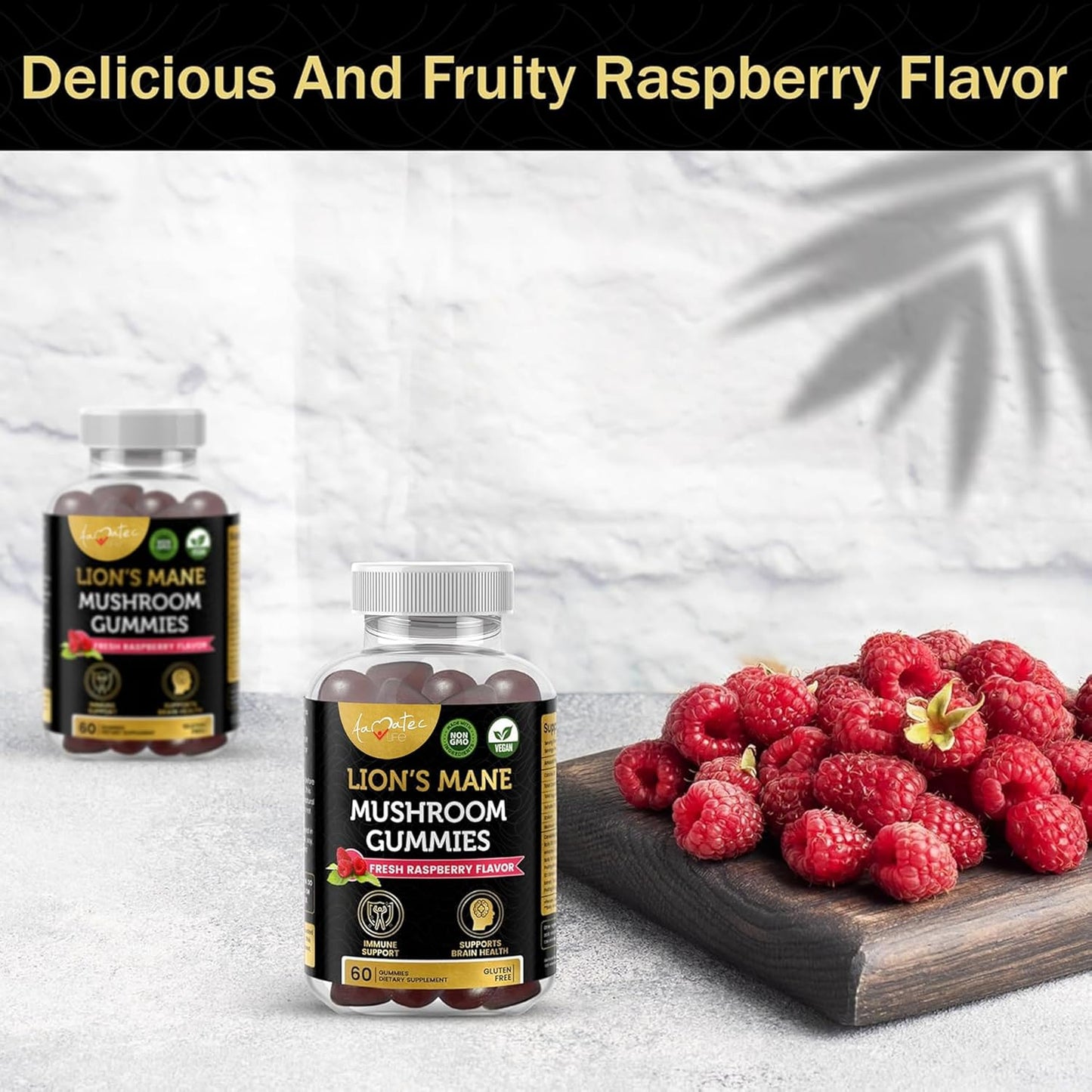 Amate Life Mushroom Gummies for Adults | 10 Mushroom Complex with Lions Mane, Reishi, Chaga & Cordyceps | Supports Brain, Immune System & Energy | Raspberry Flavor