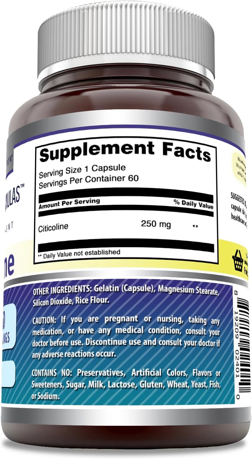Amazing Formulas Citicoline 250mg Capsules - Non-GMO Gluten Free Supplement (60 Count)