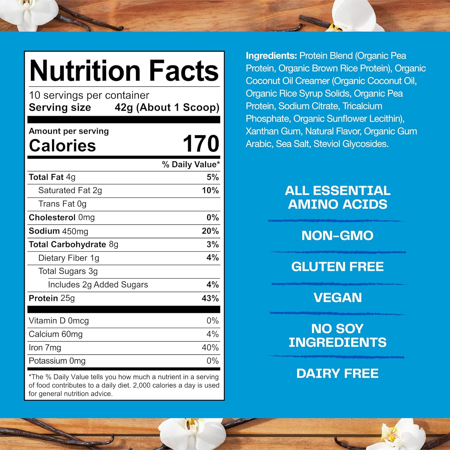 Amazing Grass Creamy Vanilla Vegan Protein Powder - 50g Protein Organic Plant Based Blend, Dairy, Gluten & Soy Free (20 Servings)