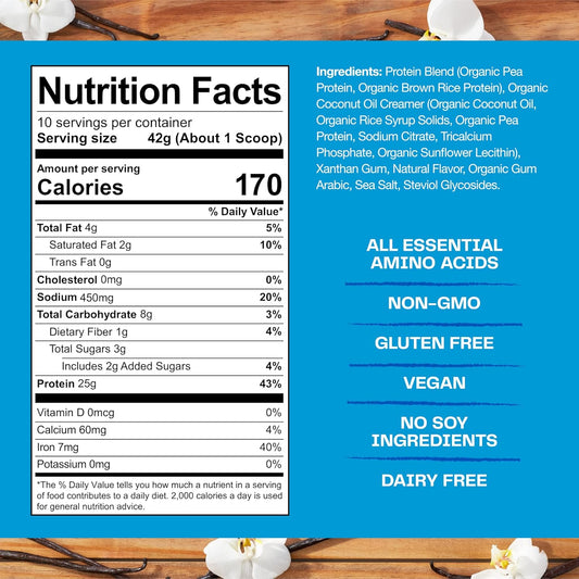 Amazing Grass Creamy Vanilla Vegan Protein Powder - 50g Protein Organic Plant Based Blend, Dairy, Gluten & Soy Free (20 Servings)