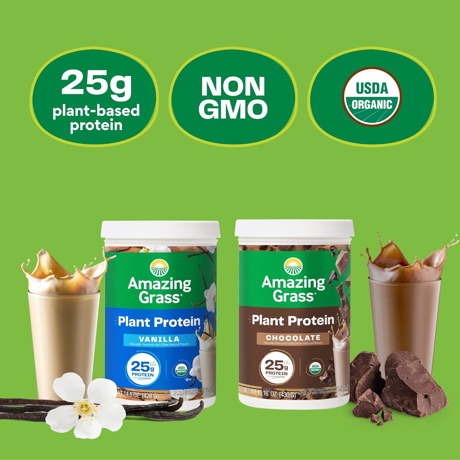 Amazing Grass Creamy Vanilla Vegan Protein Powder - 50g Protein Organic Plant Based Blend, Dairy, Gluten & Soy Free (20 Servings)