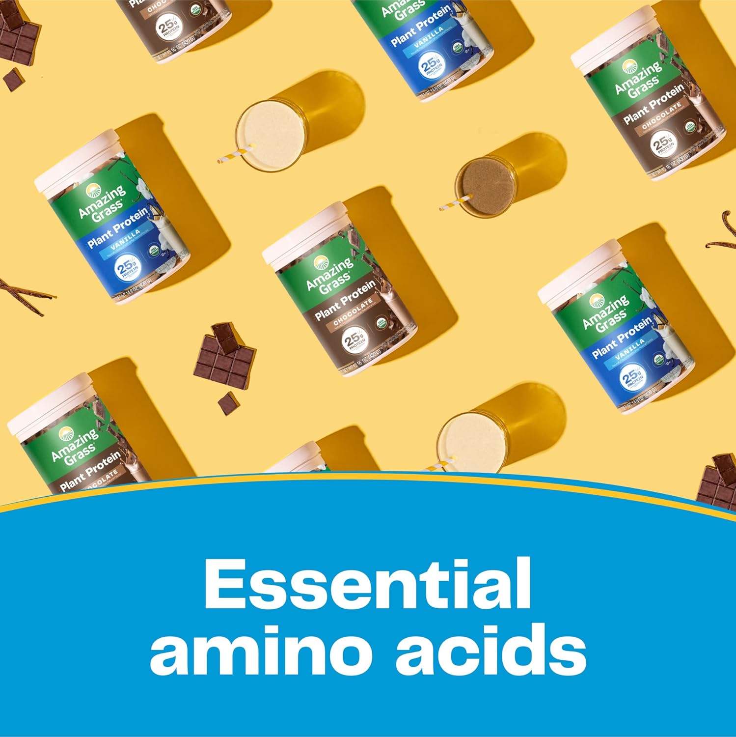 Amazing Grass Creamy Vanilla Vegan Protein Powder - 50g Protein Organic Plant Based Blend, Dairy, Gluten & Soy Free (20 Servings)