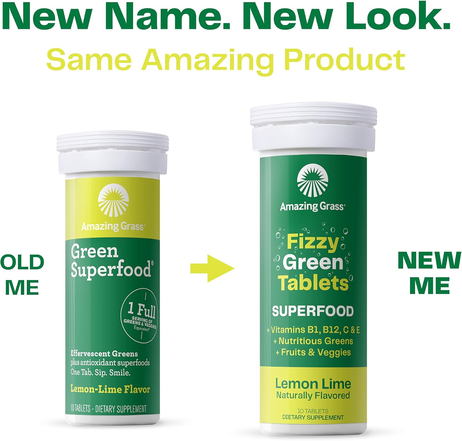 Amazing Grass Fizzy Green Superfood Lemon Lime Tablets - Antioxidants & Alkalizing Greens - 60 Count x 4