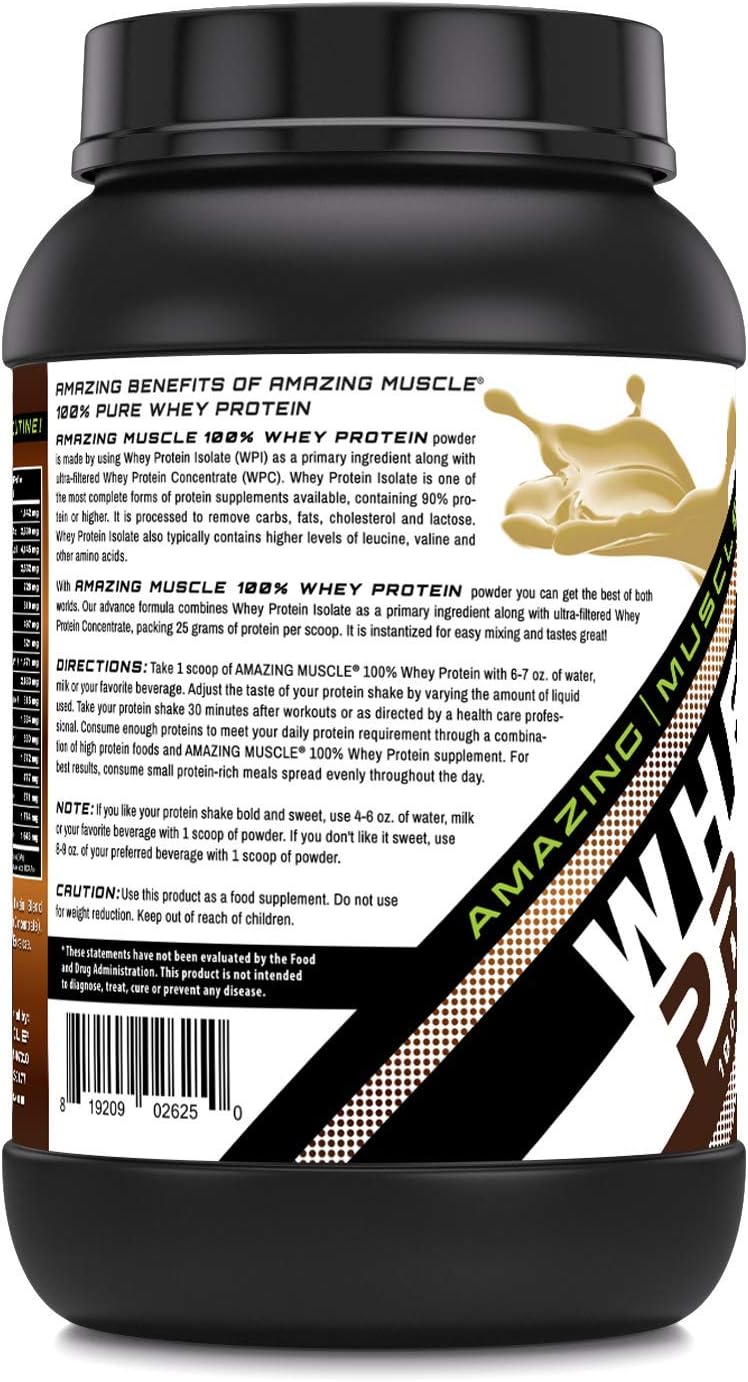 Amazing Muscle Whey Protein Isolate & Concentrate Powder - Coffee Flavor - 25g per Serving - 2 LB (0.90 Kg) - Non-GMO & Gluten-Free