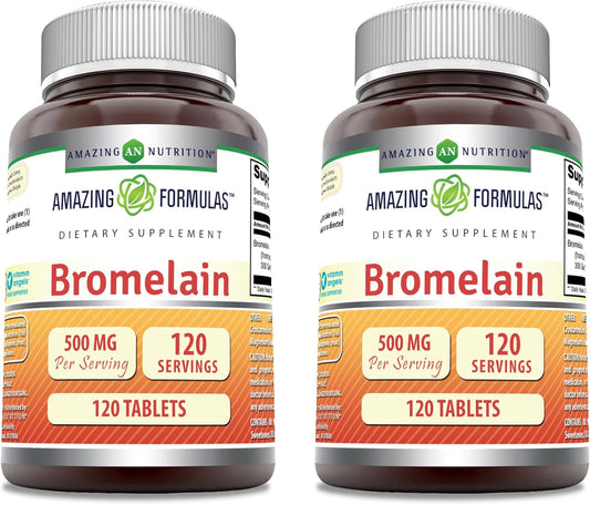 Amazing Nutrition Amazing Formulas Bromelain 500 Mg Tablets Supplement - Non-GMO, Gluten Free, Made in USA - 120 Count (2 Pack)