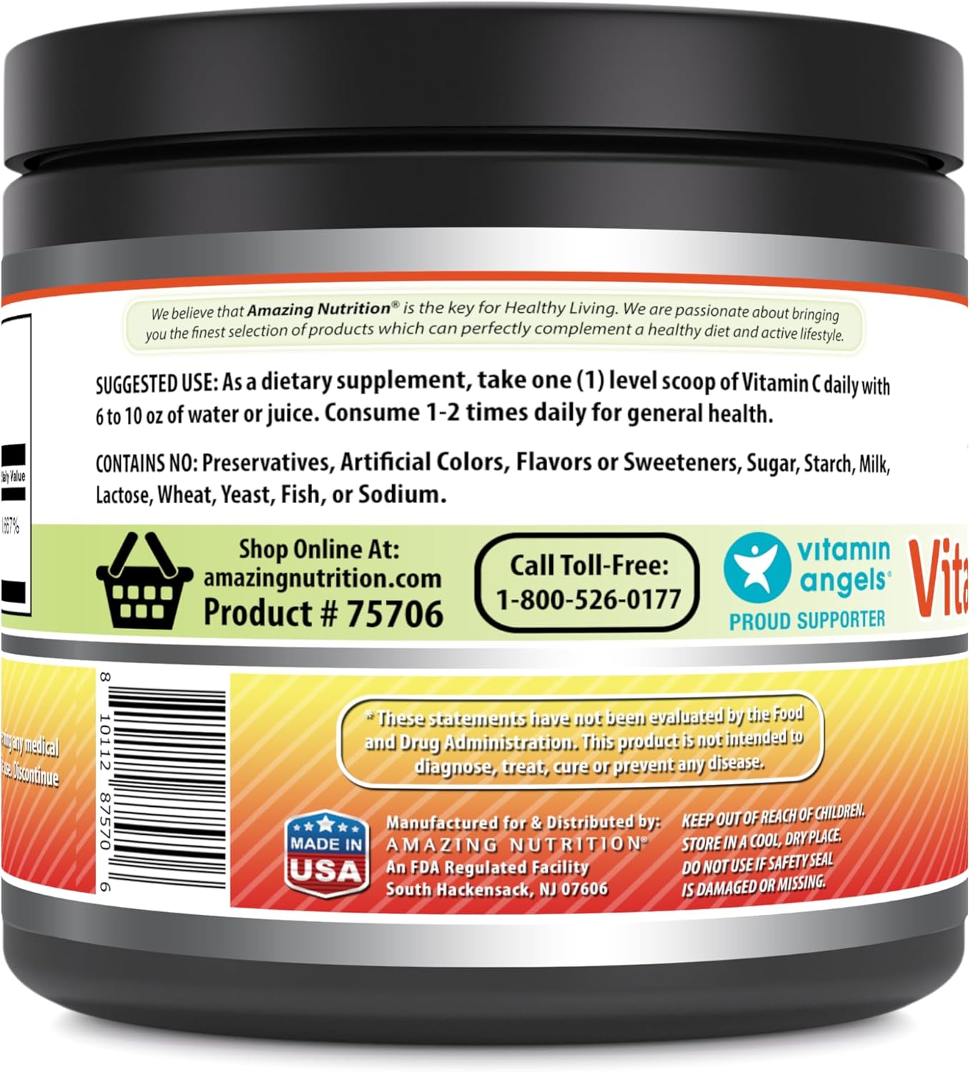 Amazing Nutrition Amazing Formulas Vitamin C (Ascorbic Acid) Powder Supplement - 8 Oz, 1g Per Serving, 226 Servings, Non-GMO, Gluten Free, Made in USA