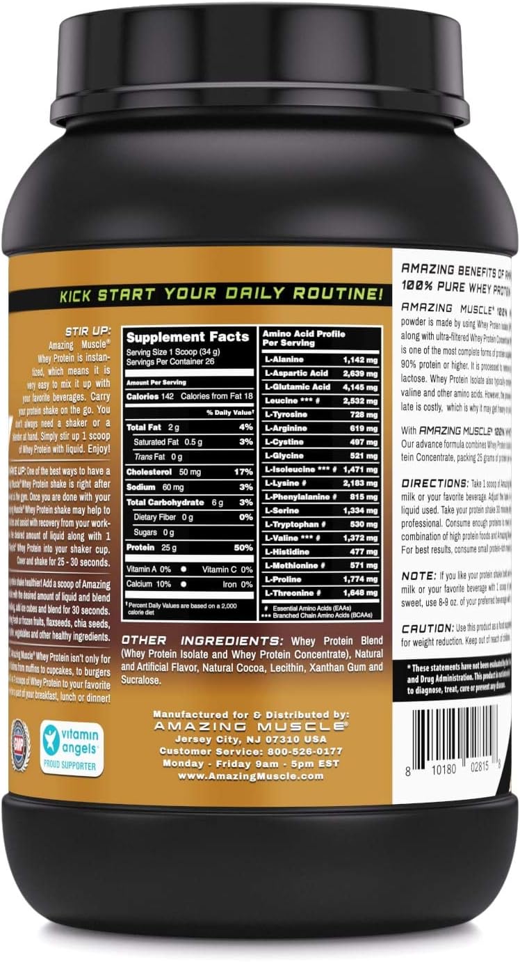 Amazing Nutrition Amazing Muscle 100% Whey Protein Powder - Chocolate, 2 lb - Advanced Formula with Whey Protein Isolate and Ultra Filtered Concentrate