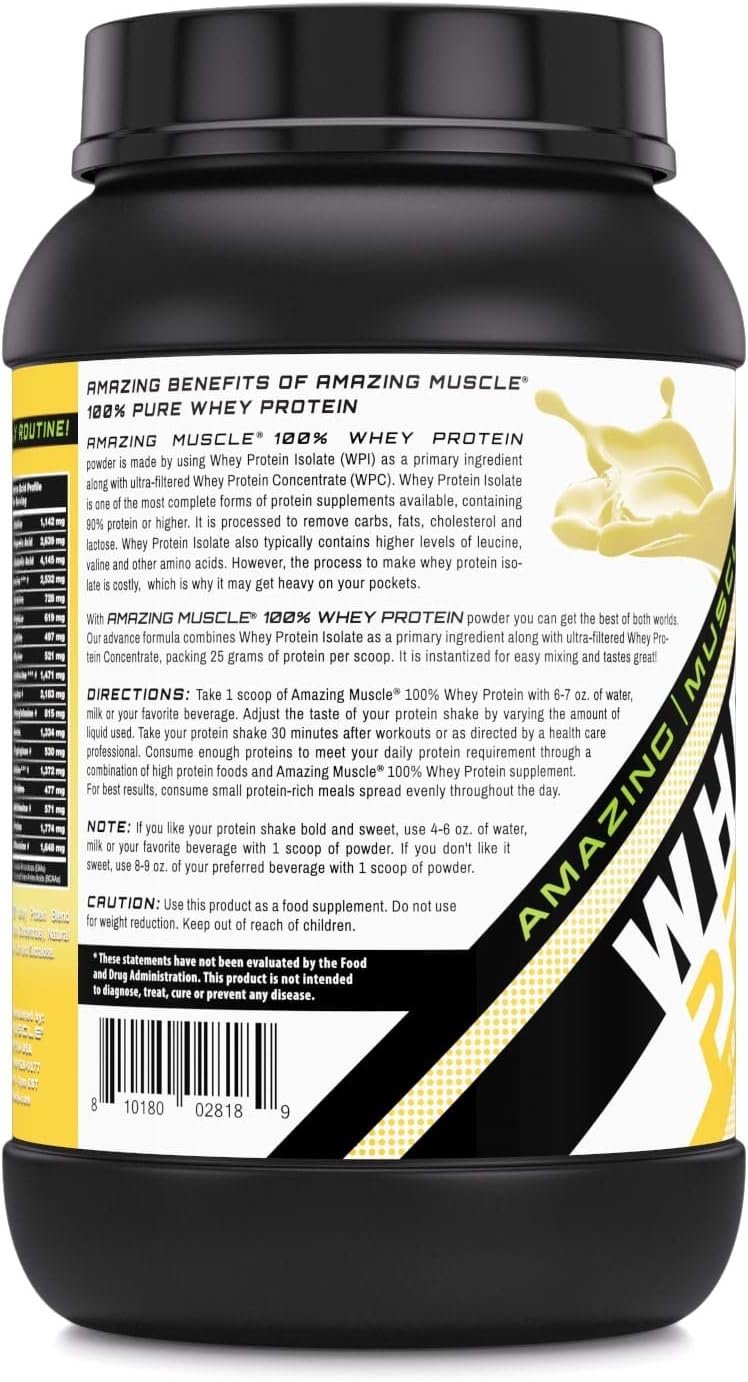 Amazing Nutrition Amazing Muscle Banana Whey Protein Powder - 2 lb - Advanced Formula with Whey Protein Isolate and Ultra Filtered Whey Protein Concentrate