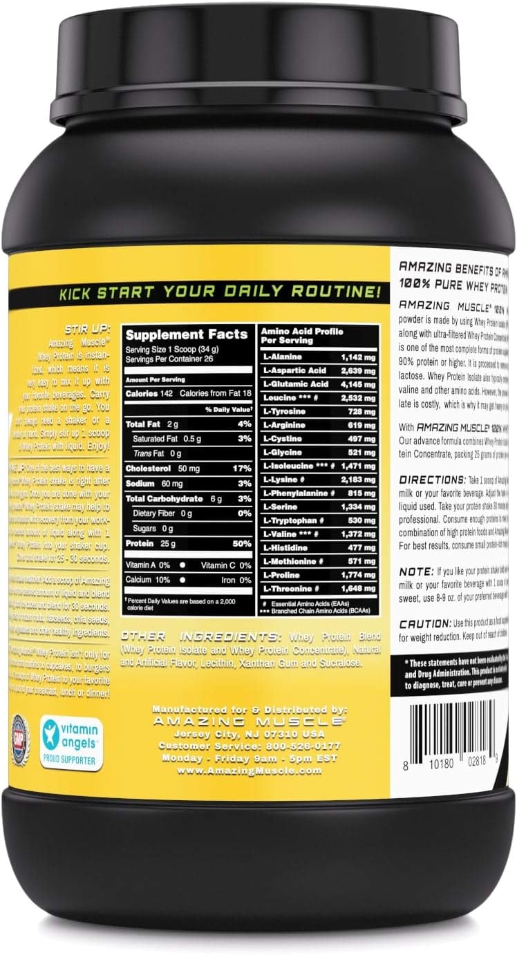 Amazing Nutrition Amazing Muscle Banana Whey Protein Powder - 100% Whey Protein Isolate & Concentrate Blend (2 Lb)