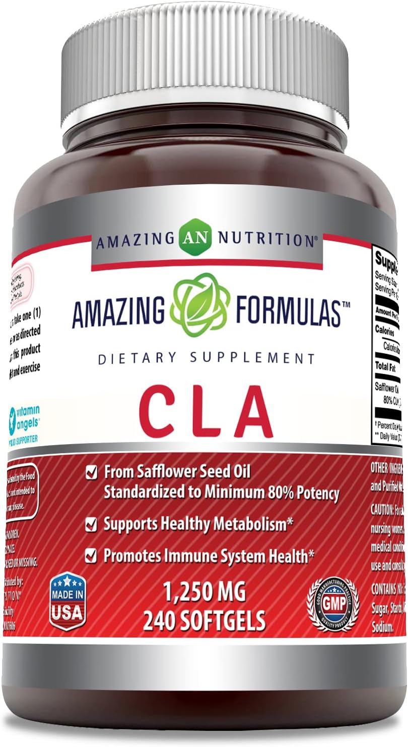 Amazing Nutrition CLA Supplement 1250mg Softgels - Non-GMO, Gluten-Free, Made in USA - 240 Count