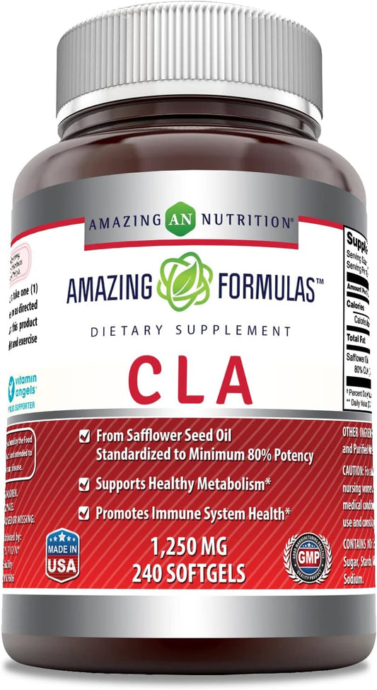 Amazing Nutrition CLA Supplement 1250mg Softgels - Non-GMO, Gluten-Free, Made in USA - 240 Count