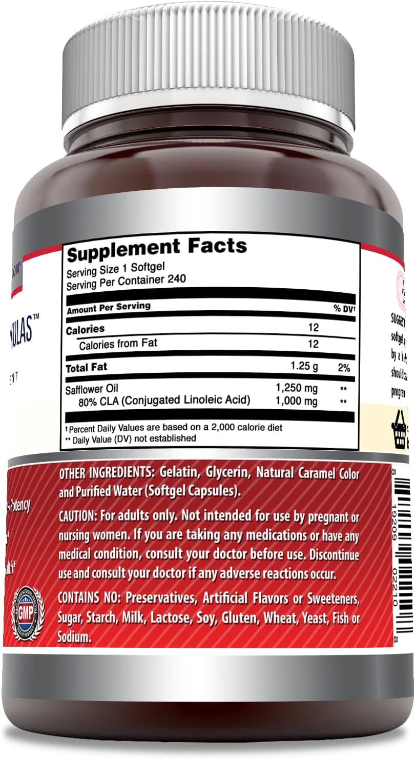 Amazing Nutrition CLA Supplement 1250mg Softgels - Non-GMO, Gluten-Free, Made in USA - 240 Count