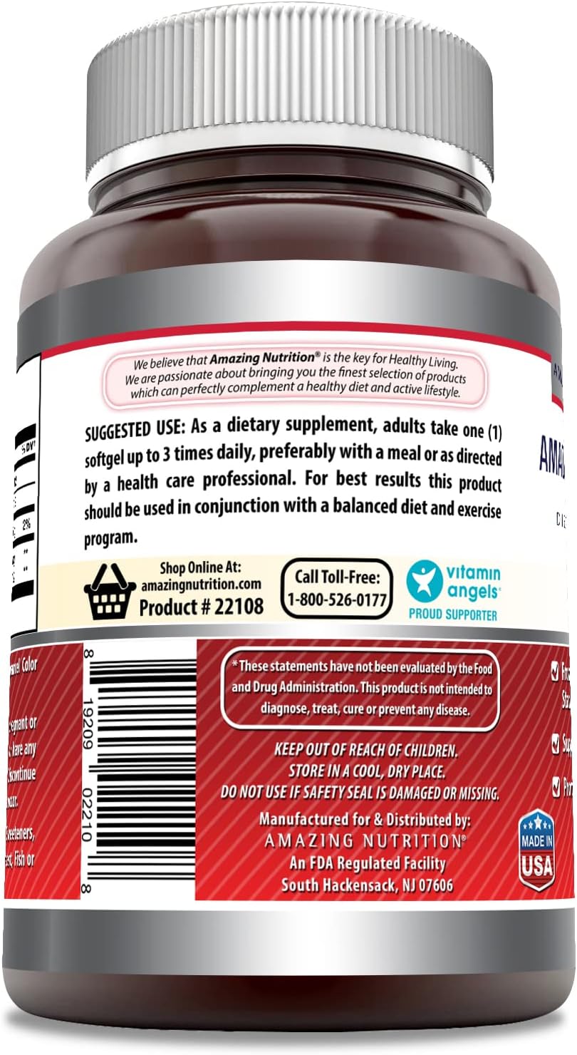 Amazing Nutrition CLA Supplement 1250mg Softgels - Non-GMO, Gluten-Free, Made in USA - 240 Count