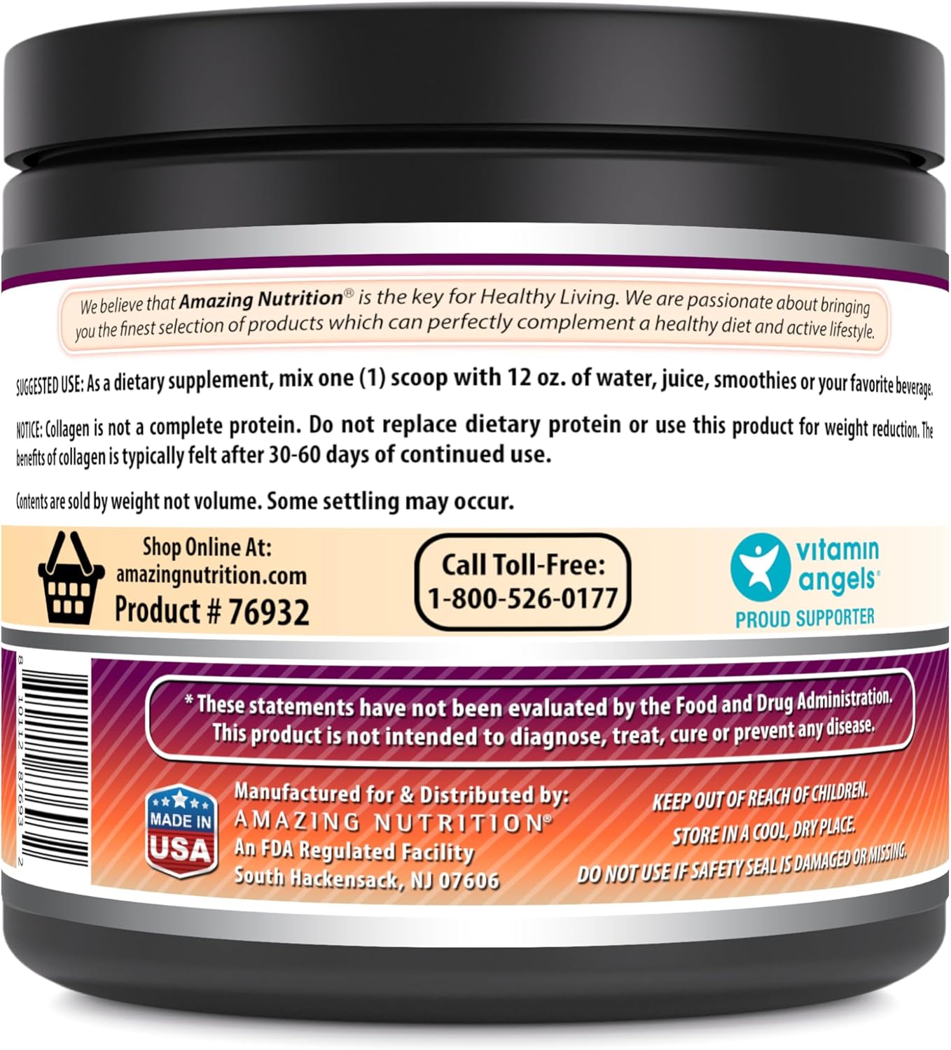 Amazing Nutrition Hydrolyzed Collagen with Hyaluronic Acid & Multivitamins Powder - Chocolate Flavor | 30 Servings | 660g