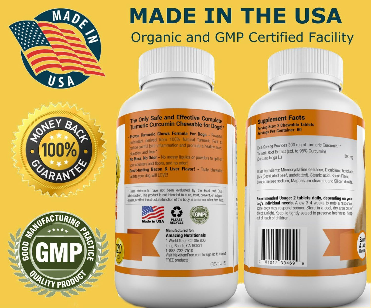 Amazing Turmeric Chews for Dogs - Curcumin Pet Antioxidant for Joint Pain, 120 Count