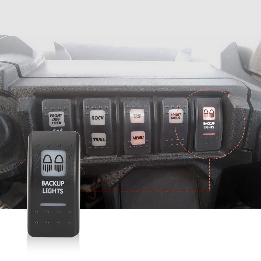 Amber LED Backup Light Switch for Can-Am Commander Defender Maverick - 5 Pin Rocker Switch, 20A 12V - 1 Pack