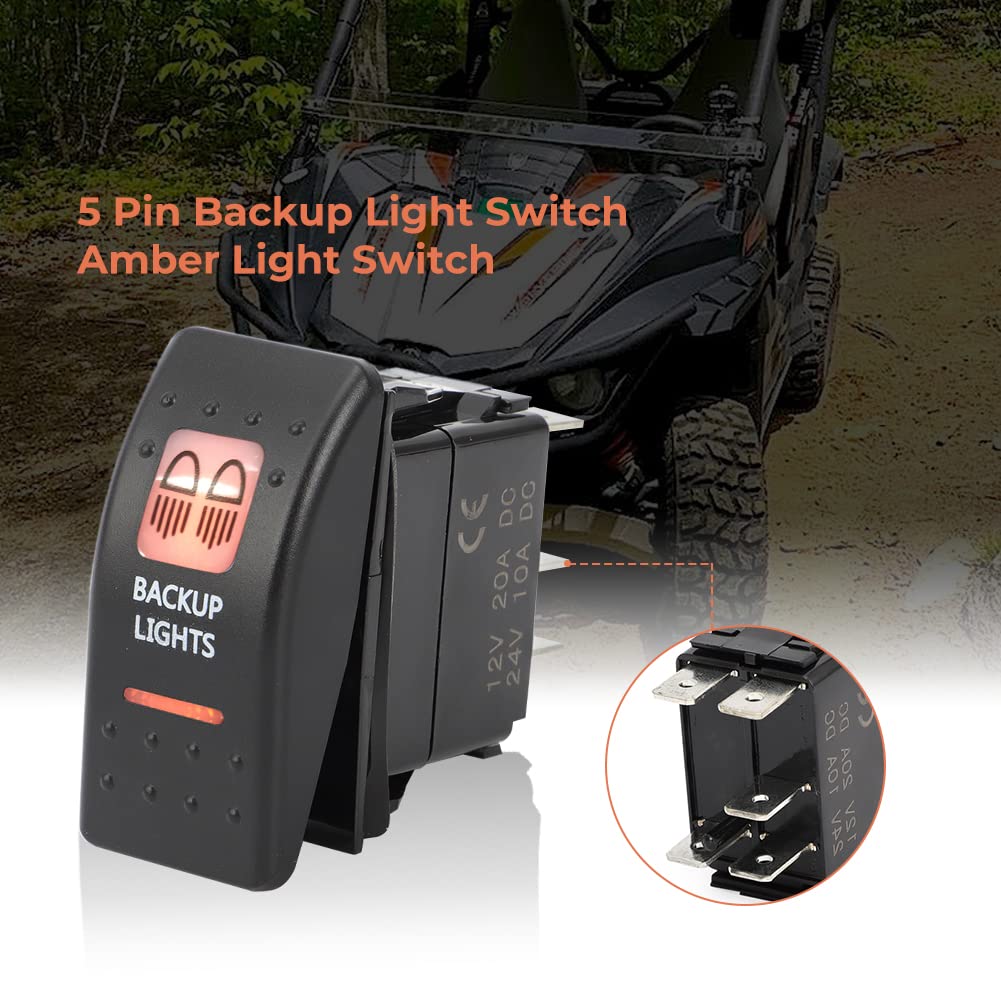 Amber LED Backup Light Switch for Can-Am Commander Defender Maverick - 5 Pin Rocker Switch, 20A 12V - 1 Pack