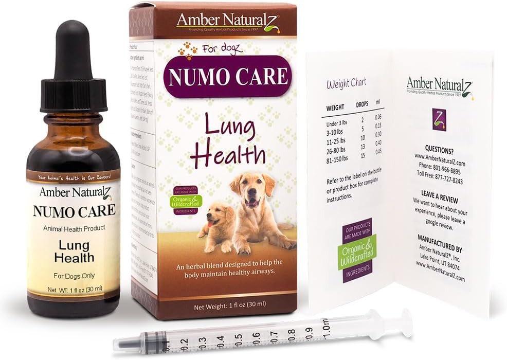 Amber NaturalZ Numo Care Herbal Supplement for Dogs | Supports Bronchial Health & Respiratory Function | 1 oz Glass Bottle | Made in USA