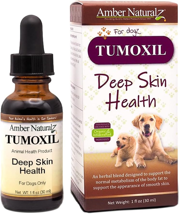 Amber NaturalZ Tumoxil Dog Skin Health Herbal Supplement | Supports Canine Skin & Metabolism | 1oz Glass Bottle | Made in USA