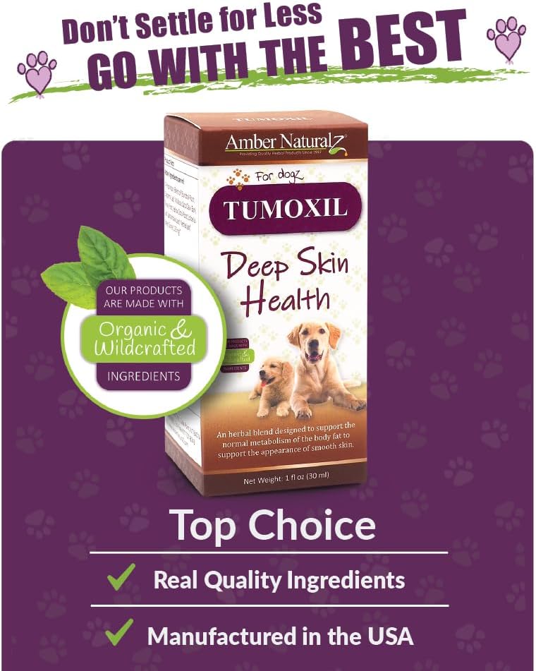 Amber NaturalZ Tumoxil Dog Skin Health Herbal Supplement | Supports Canine Skin & Metabolism | 1oz Glass Bottle | Made in USA