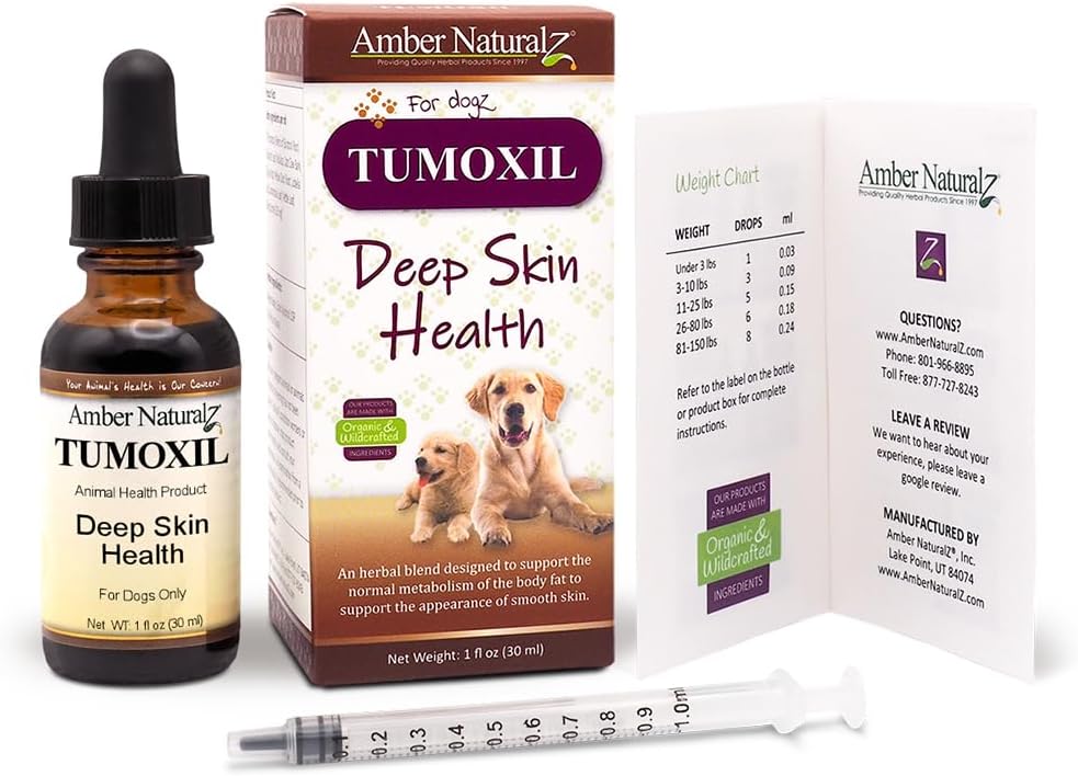 Amber NaturalZ Tumoxil Dog Skin Health Herbal Supplement | Supports Canine Skin & Metabolism | 1oz Glass Bottle | Made in USA