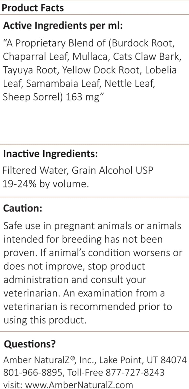 Amber NaturalZ Tumoxil Dog Skin Health Herbal Supplement | Supports Canine Skin & Metabolism | 1oz Glass Bottle | Made in USA