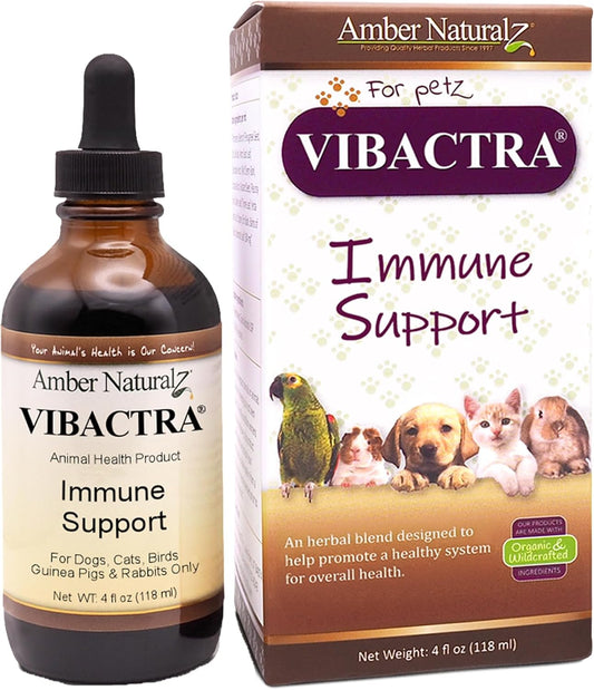 Amber NaturalZ Vibactra Immune Support Herbal Supplement for Pets | Pet Herbal Blend for Overall Health | 4 fl oz Glass Bottle | Made in USA