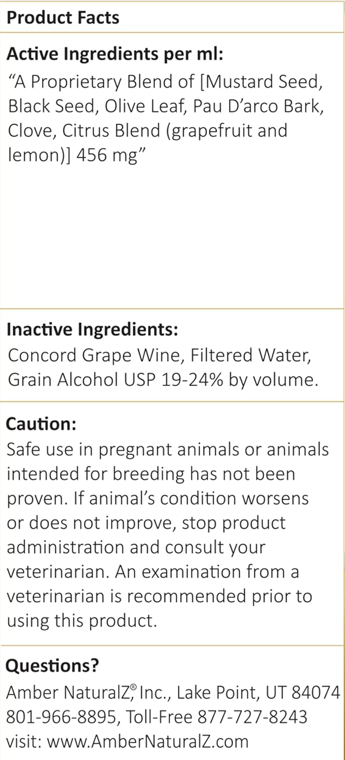 Amber NaturalZ Vibactra Immune Support Herbal Supplement for Pets | Pet Herbal Blend for Overall Health | 4 fl oz Glass Bottle | Made in USA