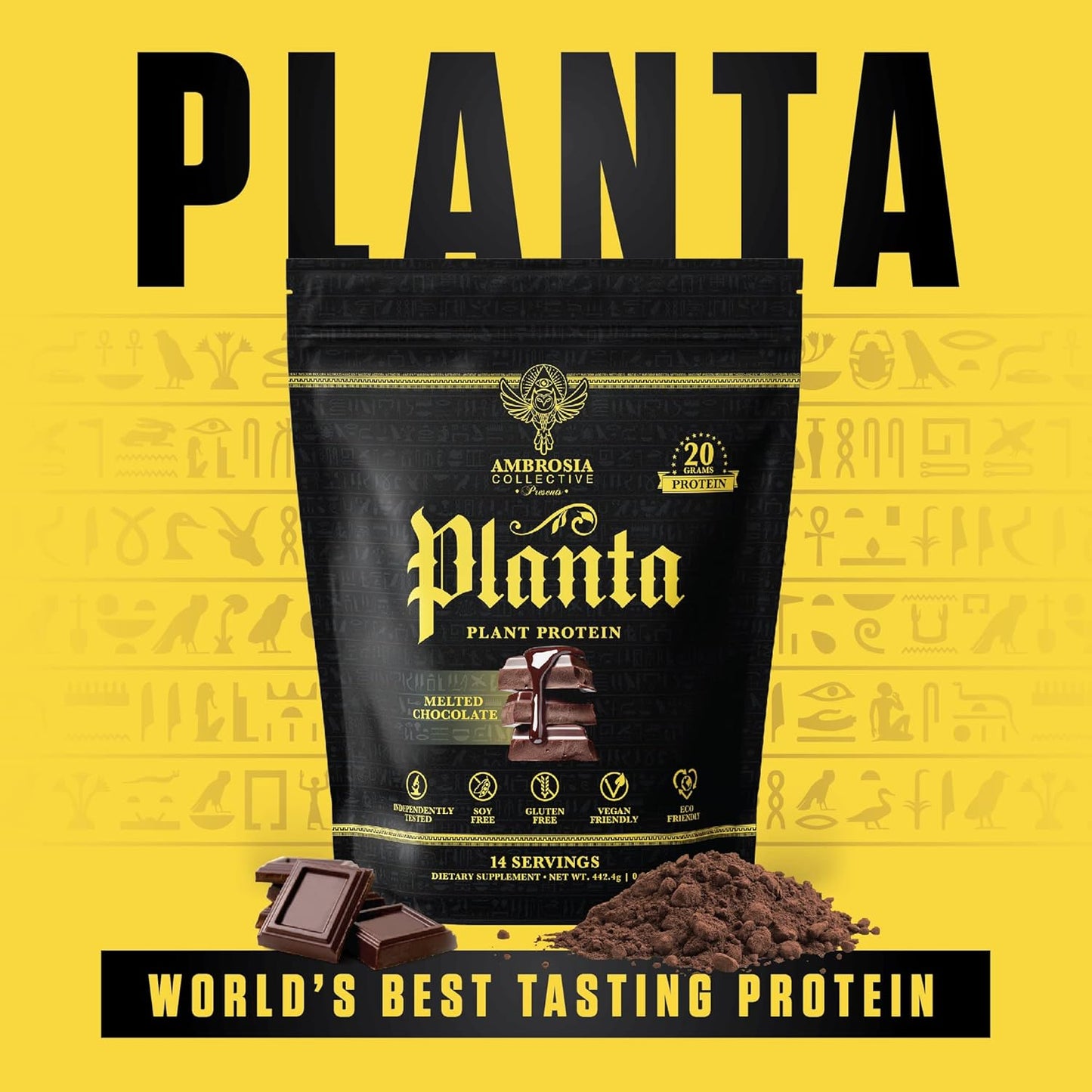 Ambrosia Planta Organic Plant-Based Protein - Vegan & Keto Friendly - Gourmet Melted Chocolate Flavor - No Added Sugar - 14 Servings