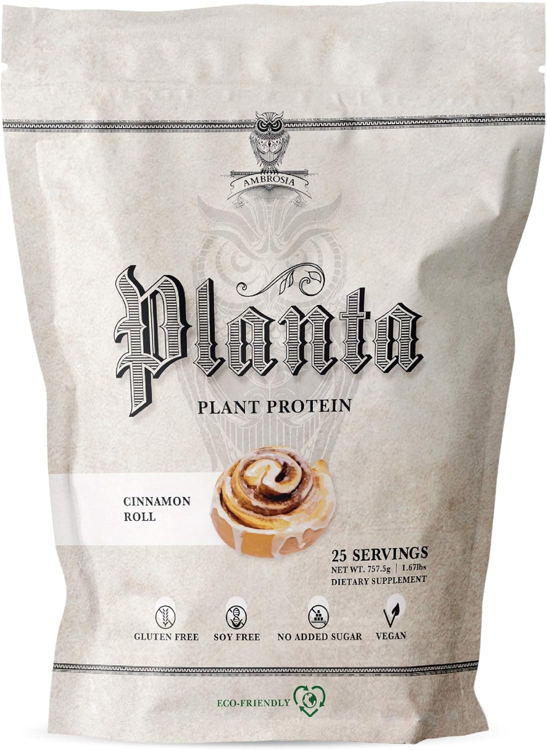 Ambrosia Planta Organic Plant-Based Protein Powder - Vegan & Keto Friendly, Gourmet Cinnamon Roll Flavor, No Bloating, Gluten/Soy/Sugar Free, 25 Servings