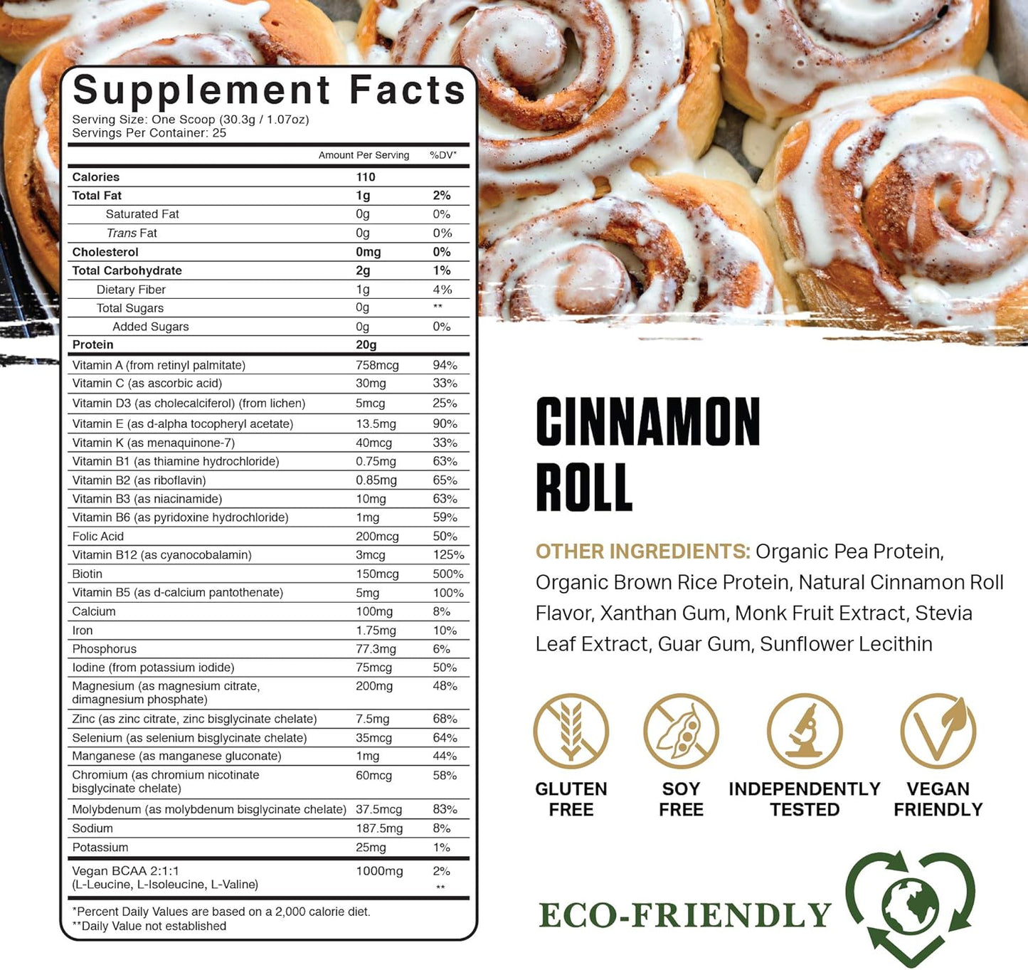 Ambrosia Planta Organic Plant-Based Protein Powder - Vegan & Keto Friendly, Gourmet Cinnamon Roll Flavor, No Bloating, Gluten/Soy/Sugar Free, 25 Servings