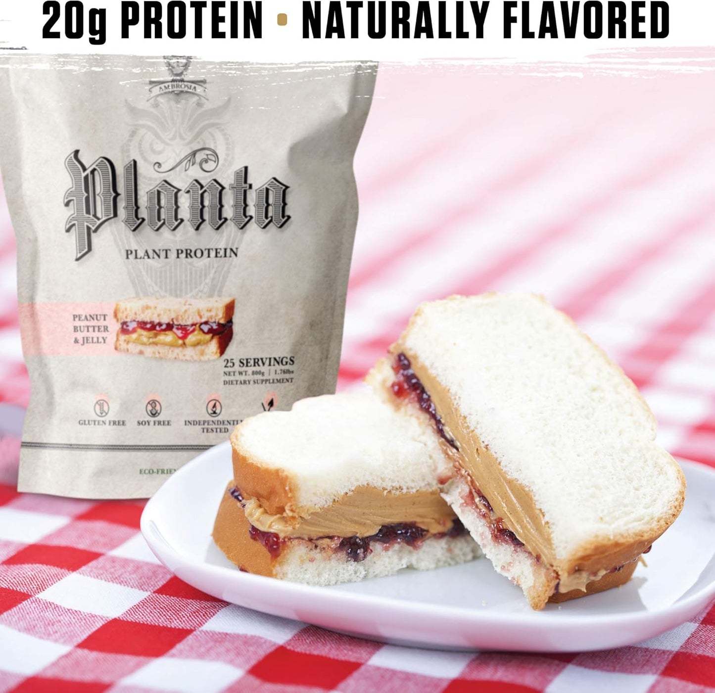 Ambrosia Planta Peanut Butter & Jelly Organic Plant-Based Protein - Premium Quality