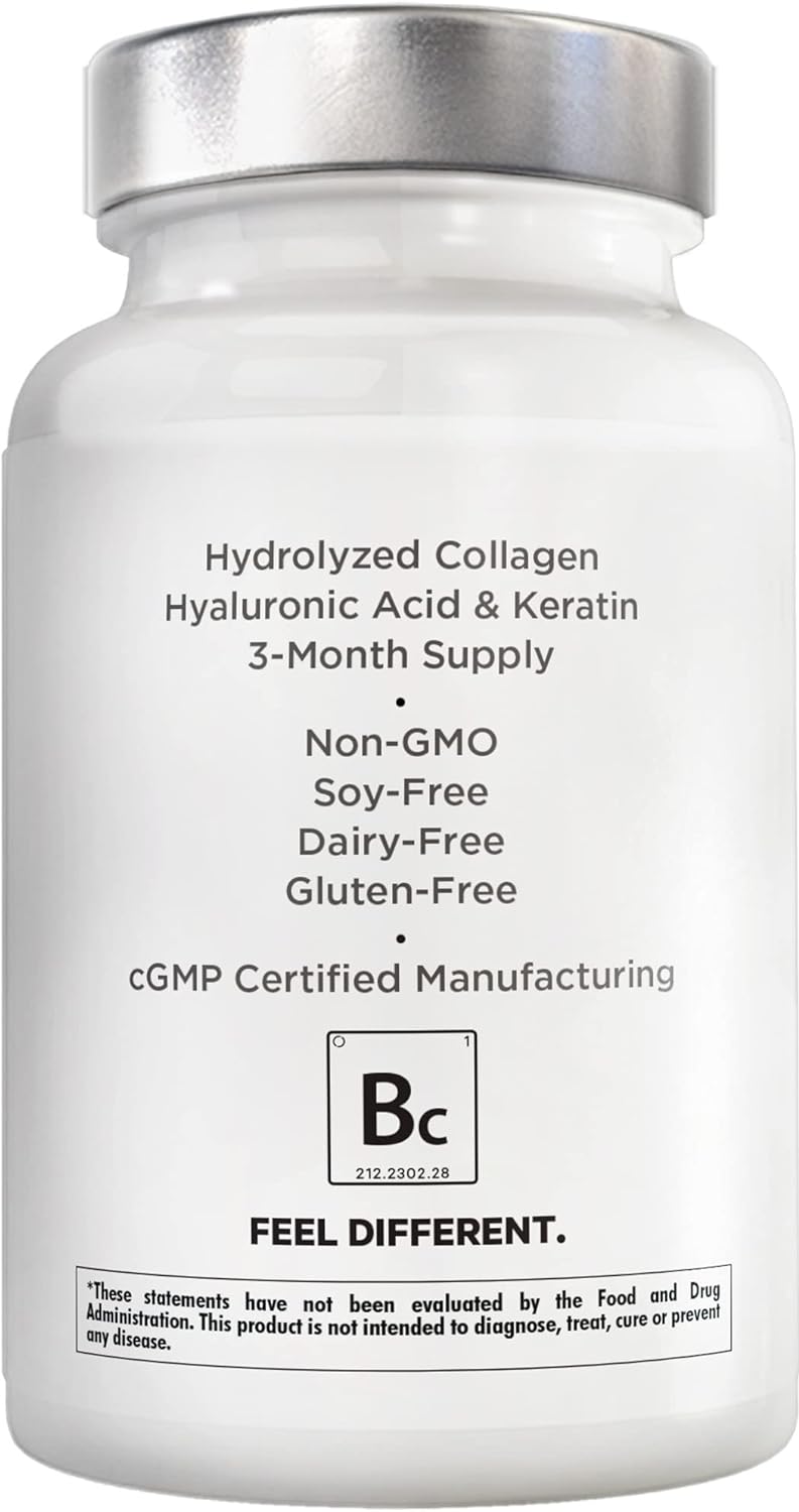 Amen Biotin Collagen Vitamins+ 10,000 mcg Supplement with Vitamins C & E, Folate - 3-Month Supply - Non-GMO - 90 Capsules