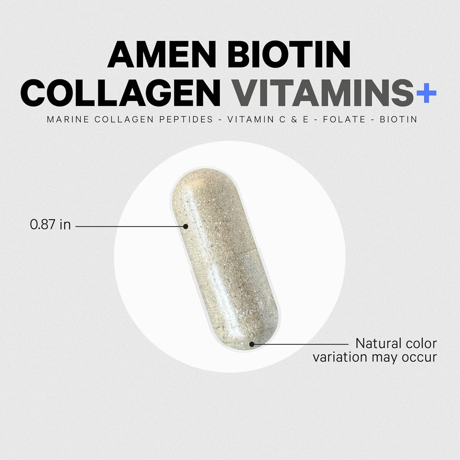 Amen Biotin Collagen Vitamins+ 10,000 mcg Supplement with Vitamins C & E, Folate - 3-Month Supply - Non-GMO - 90 Capsules