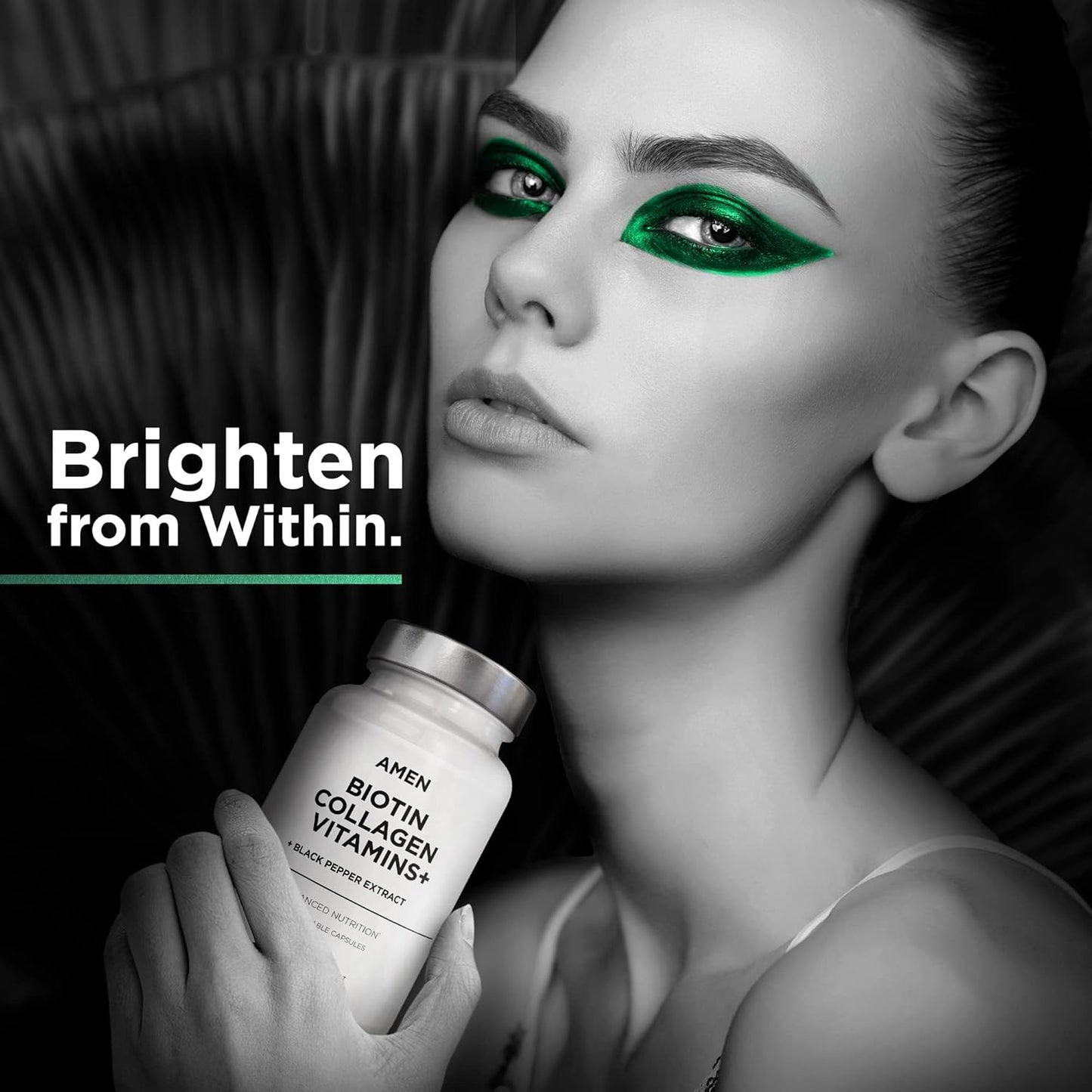 Amen Biotin Collagen Vitamins+ 10,000 mcg Supplement with Vitamins C & E, Folate - 3-Month Supply - Non-GMO - 90 Capsules