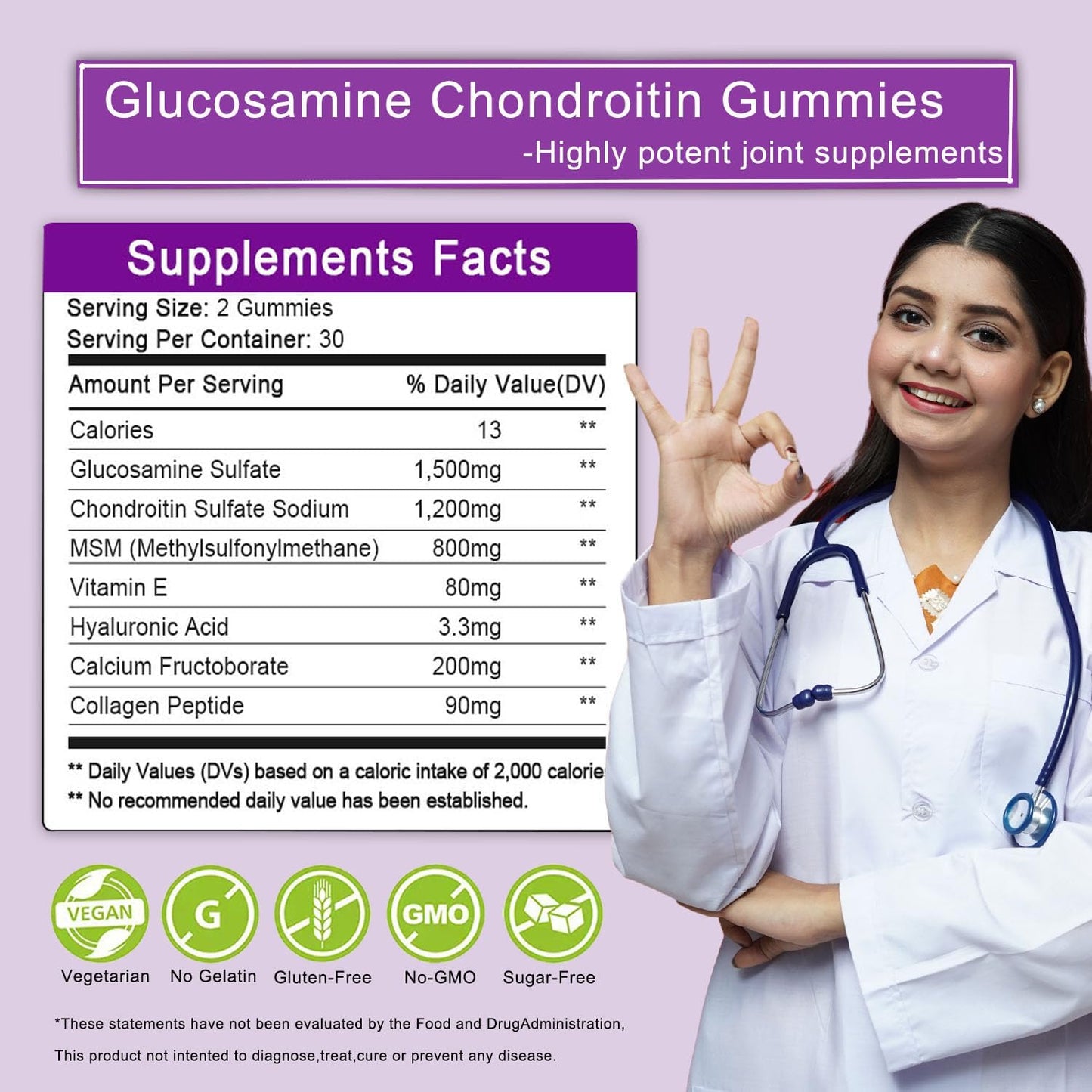 AMENQ Extra Strength Glucosamine Chondroitin Gummies with MSM, Hyaluronic Acid & Collagen for Joint Support - 60ct Flexibility & Joint Health Supplement for Men and Women