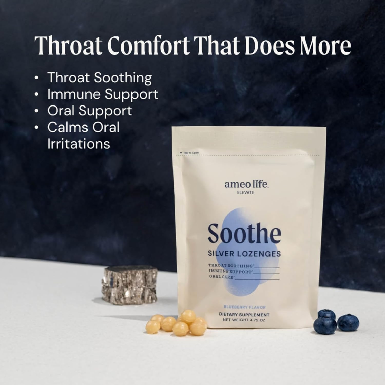 Ameo Life Colloidal Silver Liquid Drops 150 mcg - Blueberry Flavor, 100 Count Immune Support Supplement - Vegan, Gluten-Free, Non-GMO Alternative for Cough Drops