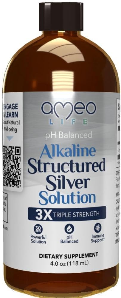 Ameo Life Structured Silver Water with 30ppm Colloidal Silver - pH Balanced Liquid for Daily Immune and Gut Support (4 oz)