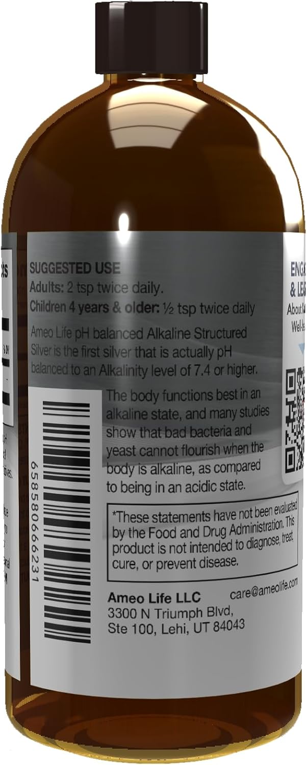 Ameo Life Structured Silver Water with 30ppm Colloidal Silver - pH Balanced Liquid for Daily Immune and Gut Support (4 oz)