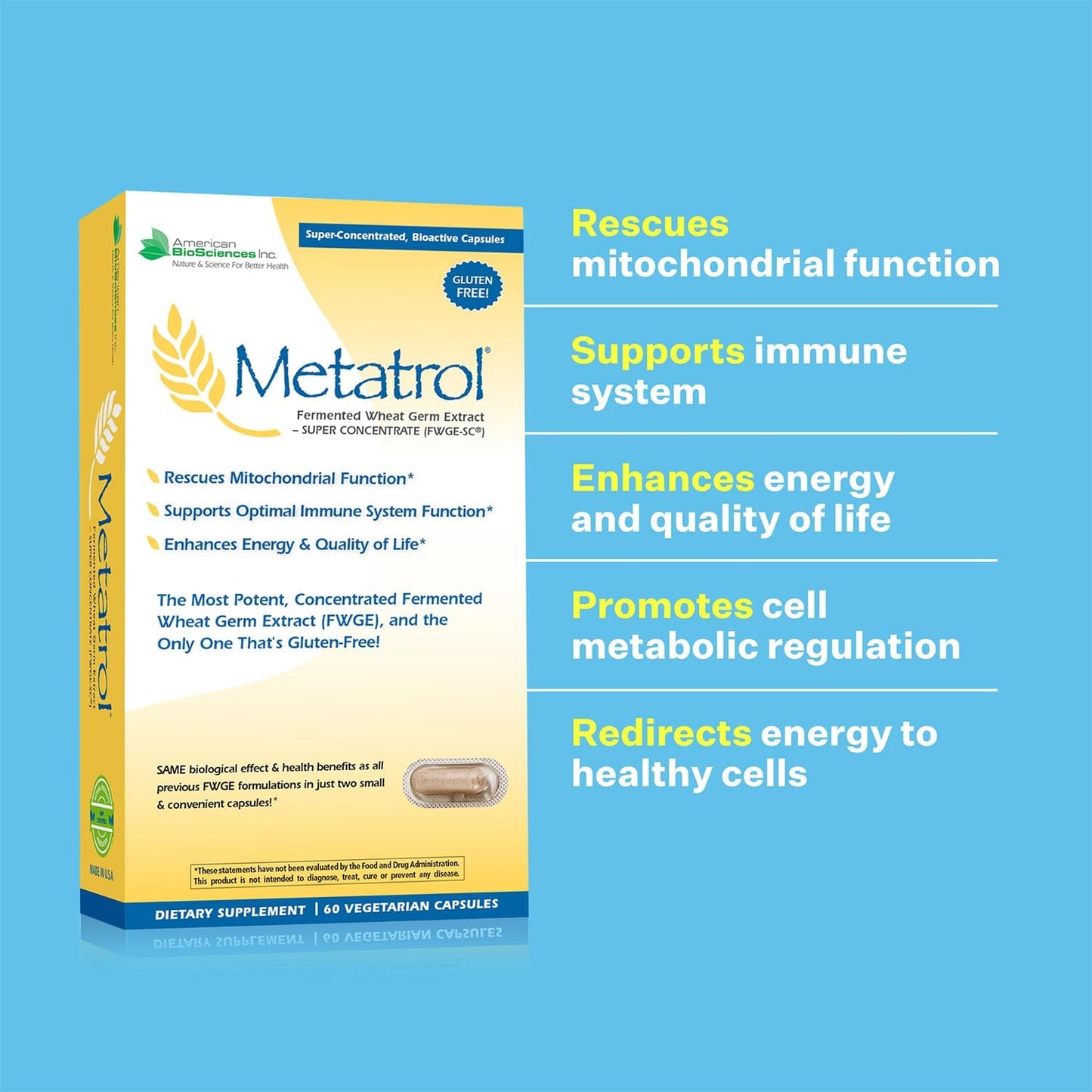 American BioSciences Metatrol Fermented Wheat Germ Extract 2-Box Bundle, Daily Immune Support & Mitochondrial Rescue - Super Concentrate, 60 Capsules, 41mg FWGE-SC - BoostGo Australia