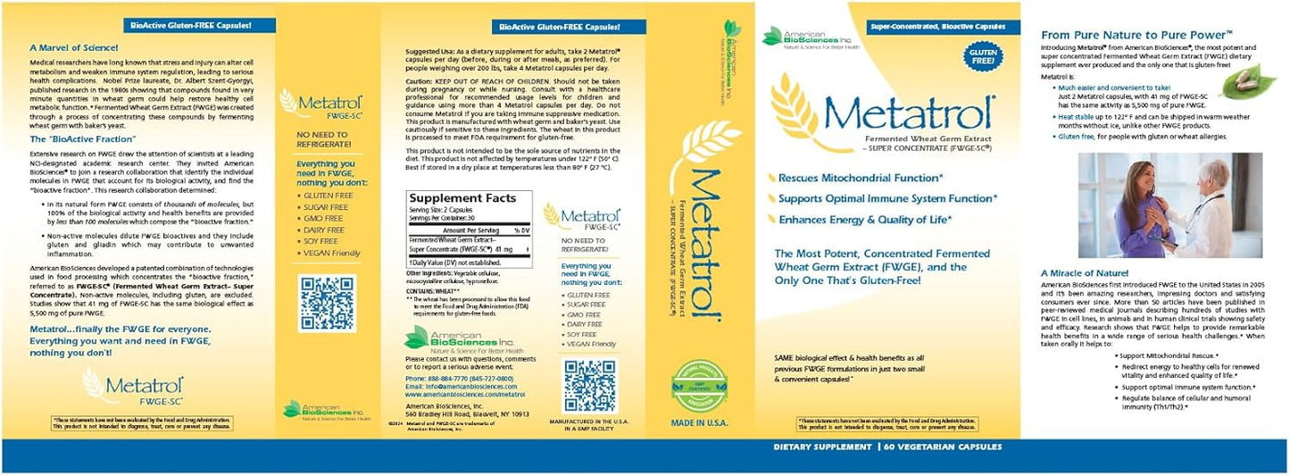 American BioSciences Metatrol Fermented Wheat Germ Extract 2-Box Bundle, Daily Immune Support & Mitochondrial Rescue - Super Concentrate, 60 Capsules, 41mg FWGE-SC - BoostGo Australia
