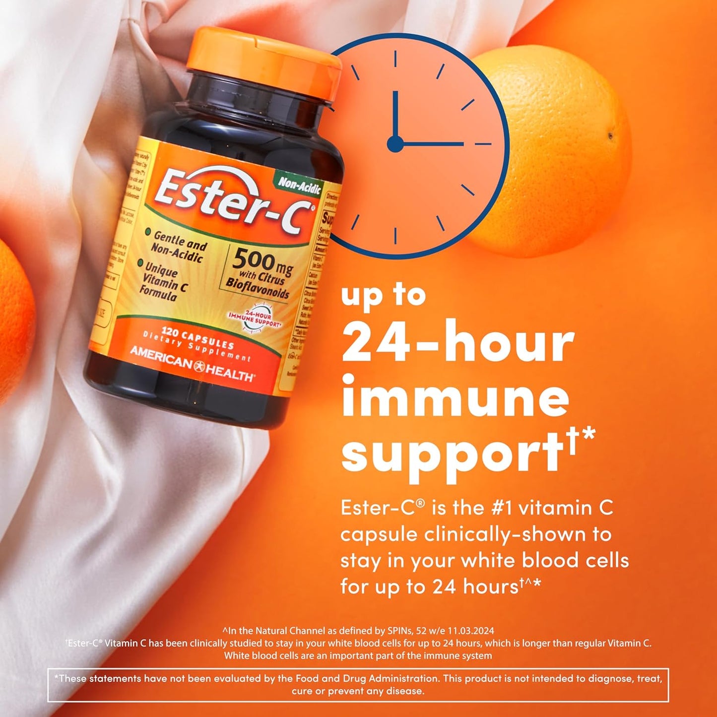 American Health Ester-C Capsules with Citrus Bioflavonoids - 24-Hour Immune Support, Gentle On Stomach, Non-Acidic Vitamin C - Non-GMO, Gluten-Free - 500 mg, 60 Count