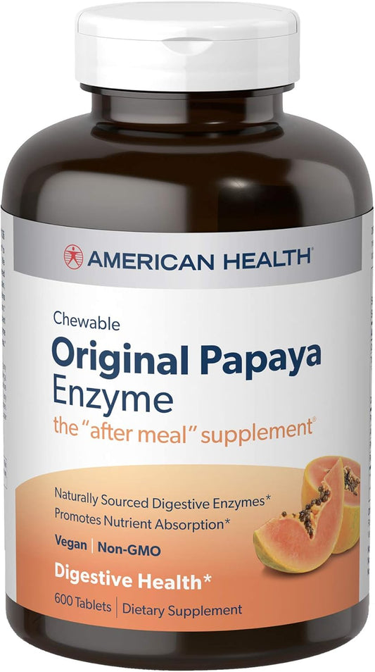 American Health Papaya Enzyme Chewable Tablets - Supports Digestion & Nutrient Absorption - 600 Count, Gluten-Free, Vegetarian